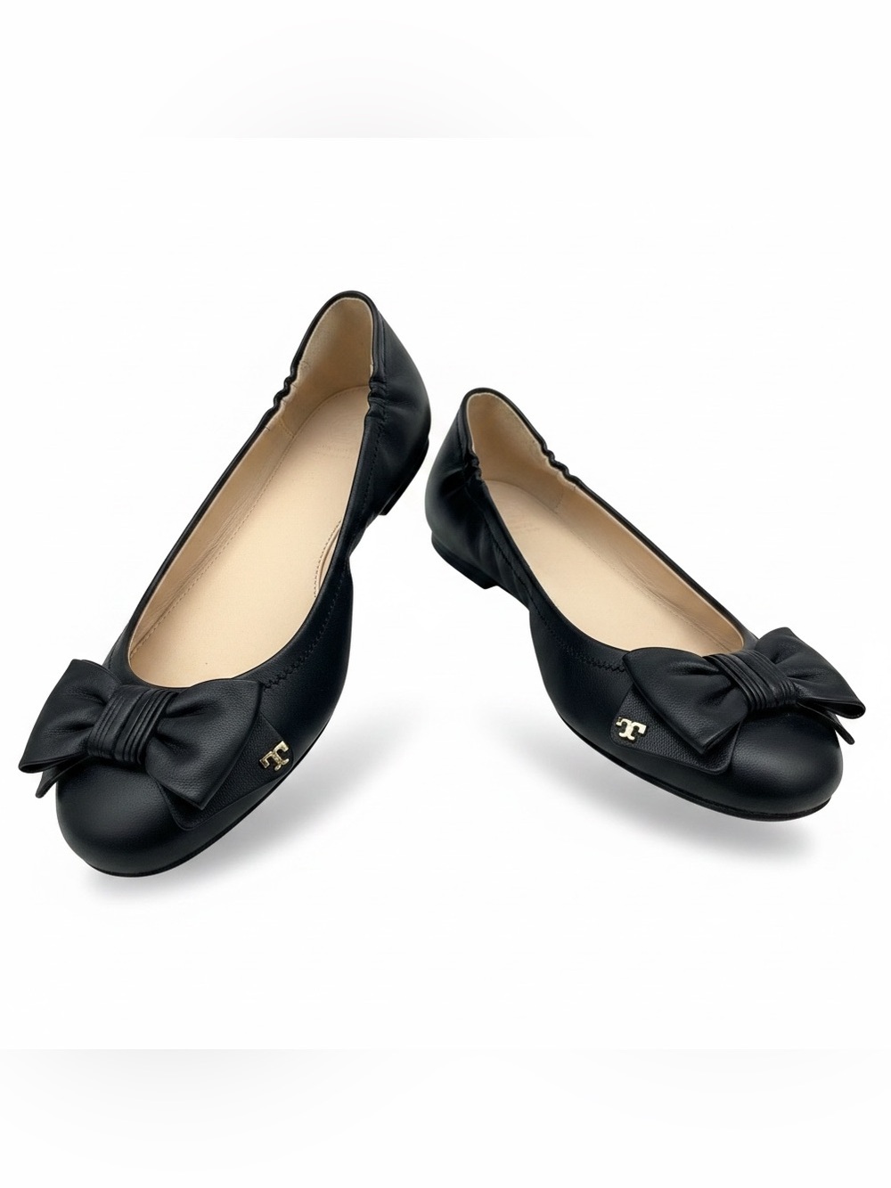 Tory Burch Black Leather Bow Ballet Flats